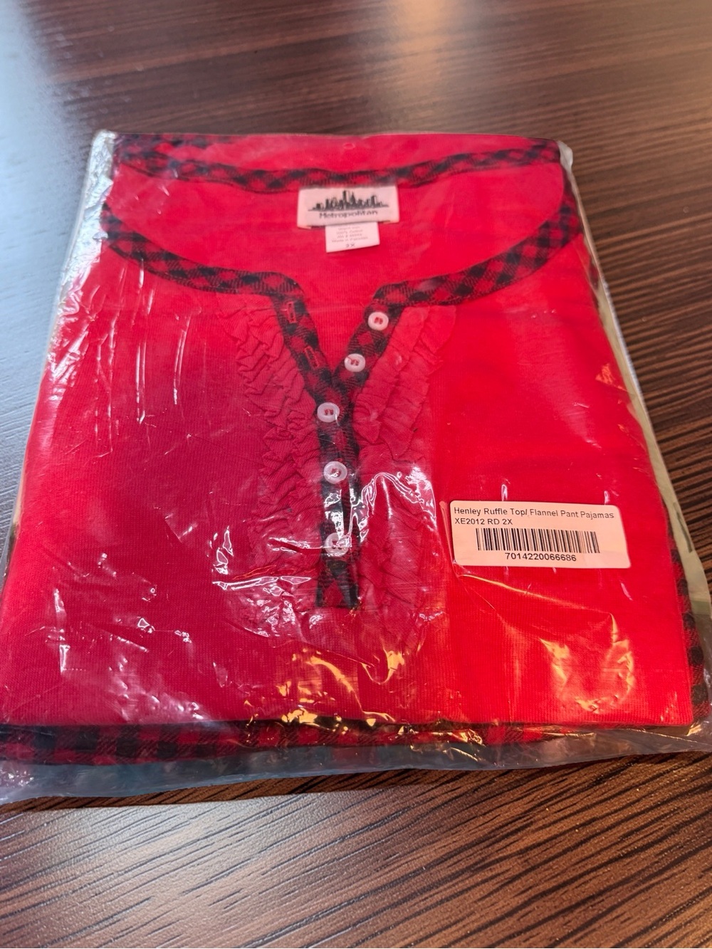 Red Ruffle Henley Pajama Set by Metropolitan - Picture 6 of 6